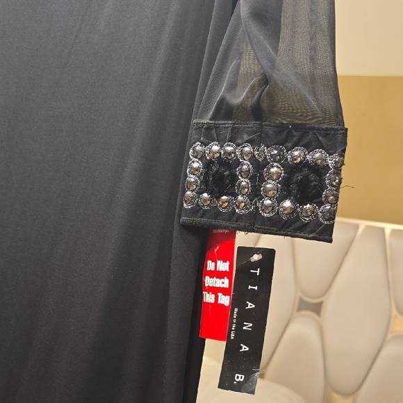 Tiana B. Elegant Black Dress with Embellished Cuffs - Picture 5 of 15